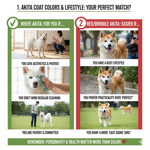 So sánh Akita trắng và Akita đỏ/vện theo lối sống và mức độ chăm sóc cần thiết