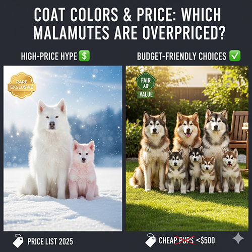 So sánh màu lông chó Alaska Malamute và mức giá bán phổ biến
