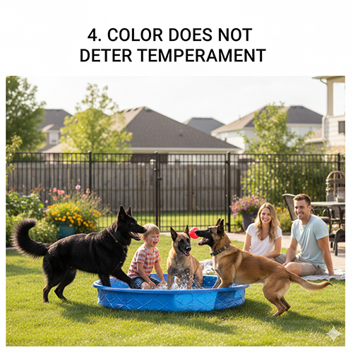 Ba chú chó Malinois và Bec Đức chơi đùa cùng trẻ nhỏ trong sân vườn, không khí vui vẻ và an toàn