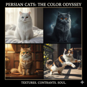 Mèo Ba Tư nhiều màu sắc — trắng, xám xanh, golden, tam thể — bảng màu và gợi ý concept chụp ảnh đẹp