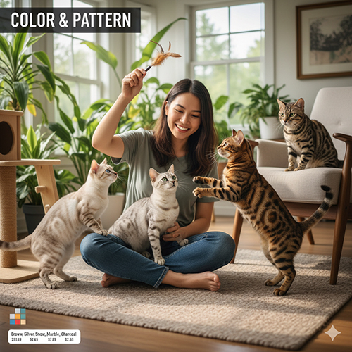 Các màu lông và hoa văn đặc trưng của mèo Bengal – Brown, Silver, Snow, Marble và Charcoal