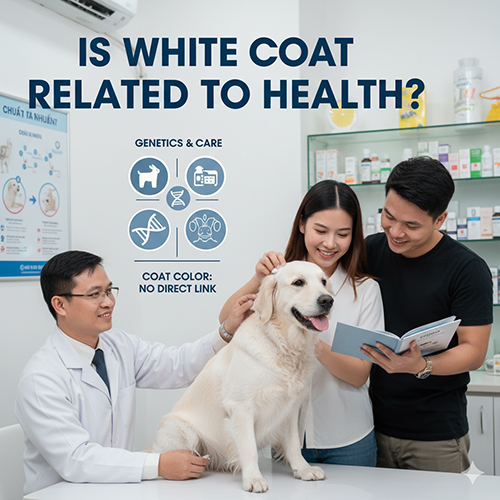 cho Golden mau trang kem duoc bac si thu y kham suc khoe, cap doi chu dang nghe tu van