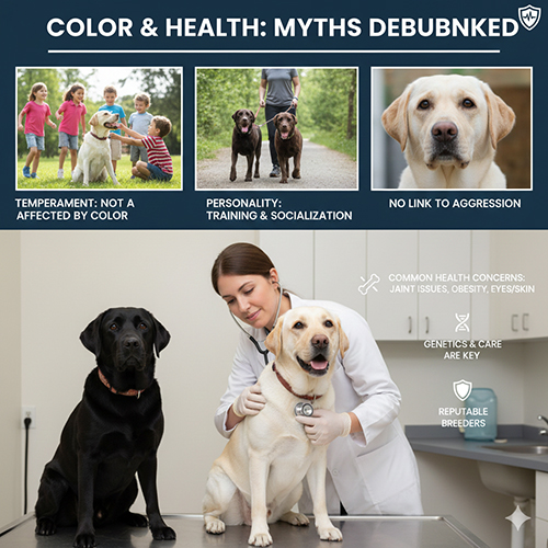 So sánh màu lông và sức khỏe chó Labrador vàng đen nâu kem khi khám thú y