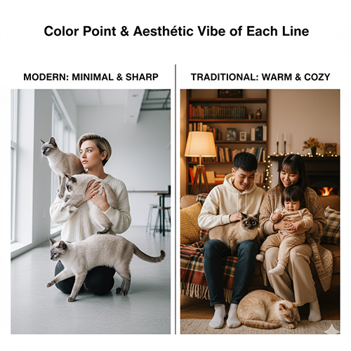 So sánh màu point và phong cách thẩm mỹ giữa mèo Xiêm hiện đại và mèo Xiêm truyền thống