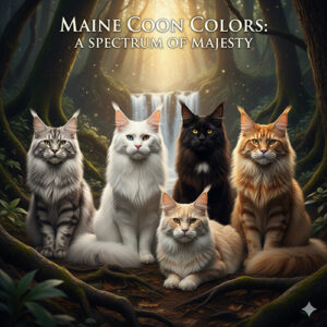 Ảnh minh họa các màu lông Maine Coon: trắng, đen, silver trong khung cảnh rừng đẹp mắt