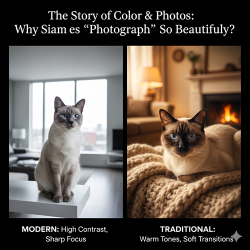 So sánh phong cách ảnh mèo Xiêm hiện đại và truyền thống – lý do mèo Xiêm lên hình đẹp
