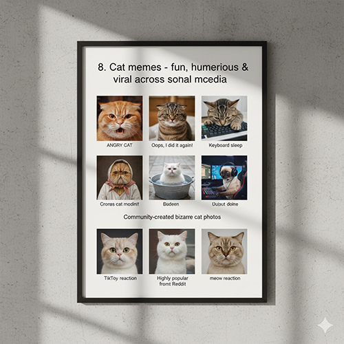 meme mèo hài hước vui nhộn với nhiều biểu cảm lan truyền trên mạng xã hội