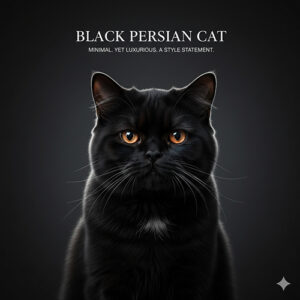 Mèo Ba Tư đen lông ngắn bóng mượt nhìn thẳng trên nền tối sang trọng