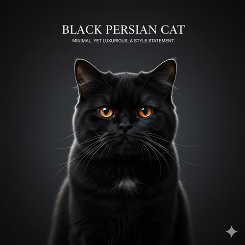 Mèo Ba Tư đen lông ngắn bóng mượt nhìn thẳng trên nền tối sang trọng