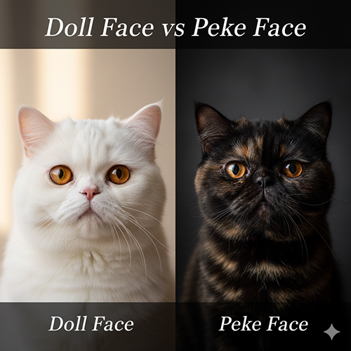 So sánh mèo Ba Tư doll face và peke face ở góc chụp cận mặt