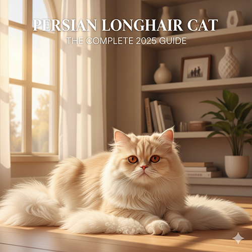 Mèo Ba Tư lông dài nằm trên bàn gỗ trong phòng sáng, tạo cảm giác sang trọng và êm ái