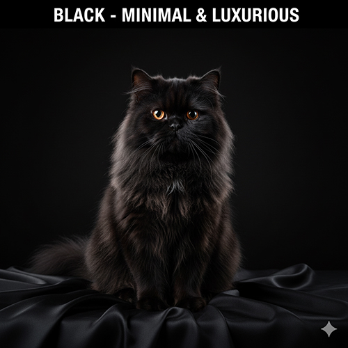 Mèo Ba Tư màu đen solid trong concept low-key tối giản với ánh rim light tách chủ thể