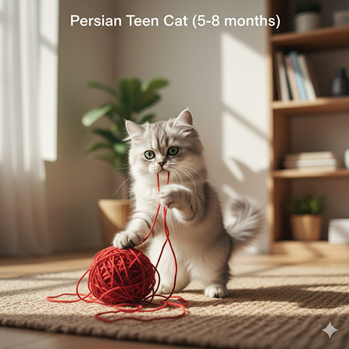 Mèo Ba Tư teen 5–8 tháng chơi cuộn len trong phòng sáng tự nhiên