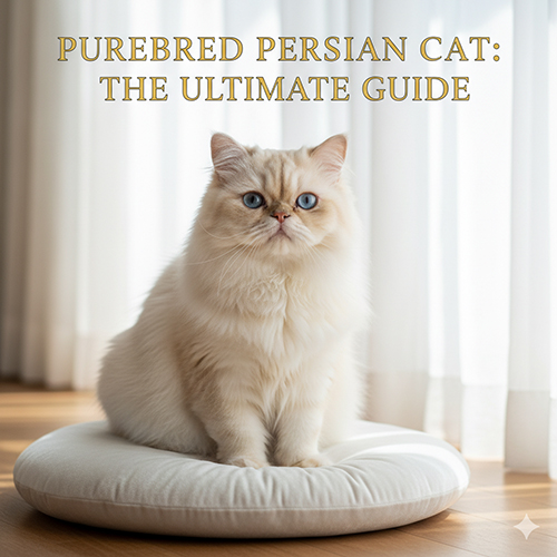 Mèo Ba Tư thuần chủng ngồi trên đệm trắng, ngoại hình đúng chuẩn để minh họa bài cách nhận biết và giấy tờ.