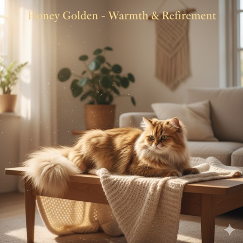 meo ba tu vang nam tren ban go trong can ho am ap voi anh nang mem va phong cach noi that be go len