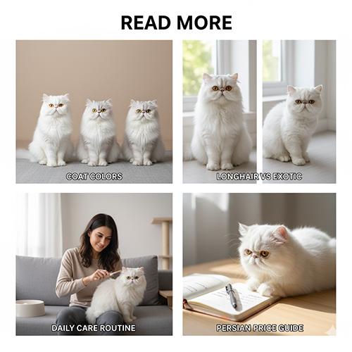 Bộ ảnh điều hướng đọc tiếp về mèo Ba Tư: màu lông, longhair vs exotic, chăm hằng ngày và hướng dẫn giá