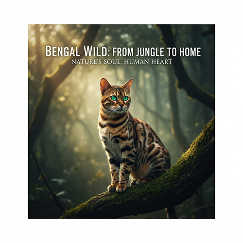 Mèo Bengal trong rừng, ánh sáng xuyên qua tán cây, biểu tượng cho hành trình từ hoang dã đến thuần hóa