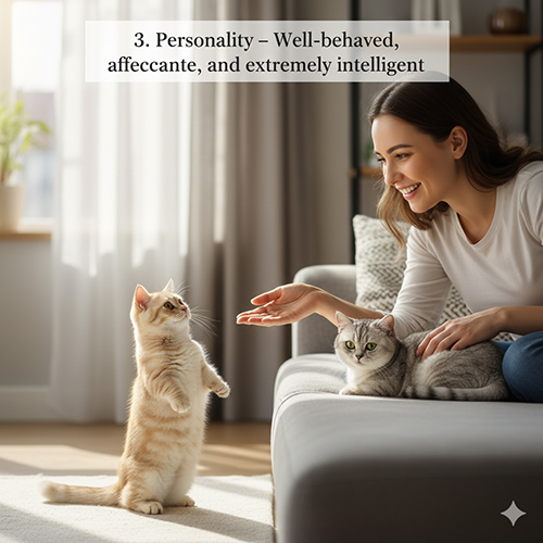 Người phụ nữ chơi với mèo Munchkin lông ngắn; một bé đứng bằng hai chân sau, một bé nằm trên sofa, ánh sáng tự nhiên trong phòng khách.