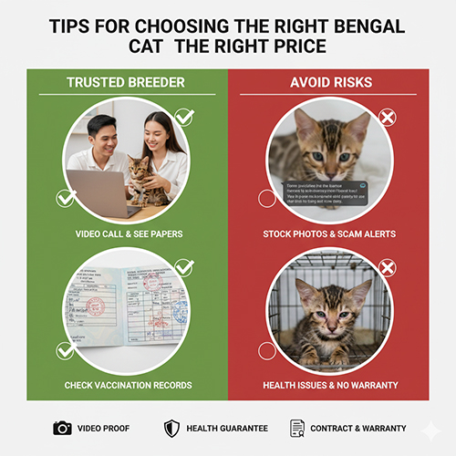 Mẹo chọn mèo Bengal đúng giá – phân biệt trại uy tín và rủi ro từ tin rao ảo, hướng dẫn kiểm tra sổ tiêm và video thật
