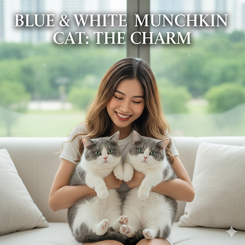 Cô gái trẻ ôm hai bé mèo Munchkin xám trắng đáng yêu, minh họa mẹo chọn mèo chuẩn đẹp với form chân ngắn, lông lam pha trắng và tính cách vui vẻ.