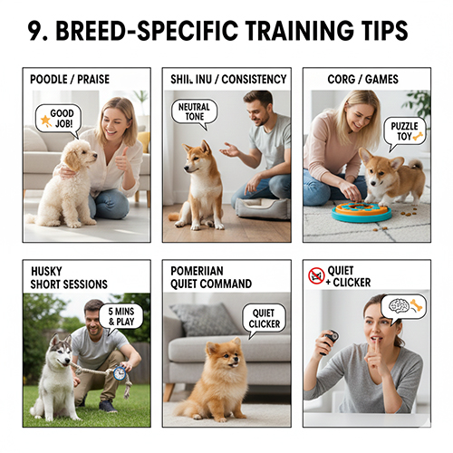 Mẹo huấn luyện chó con theo từng giống phổ biến như Poodle Corgi Husky