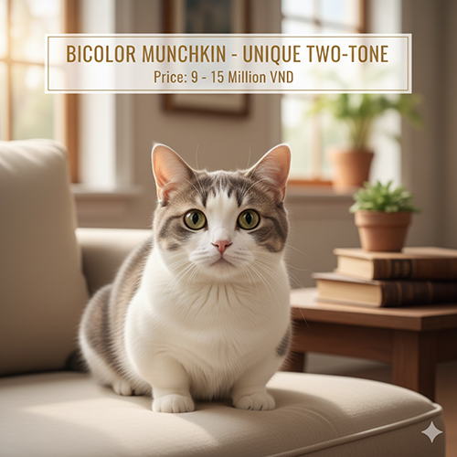 Mèo Munchkin Bicolor – Hai màu độc đáo