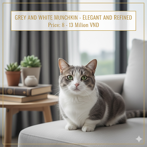 Mèo Munchkin Xám trắng – Nhã nhặn thanh lịch