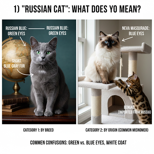 So sánh mèo Nga theo giống và theo nguồn nhập, gồm Russian Blue, Siberian, Neva và các trường hợp hay bị gọi nhầm