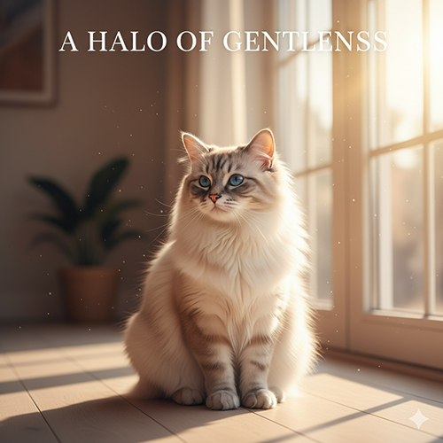 Mèo Ragdoll trong ánh backlight tạo viền sáng mềm quanh bộ lông