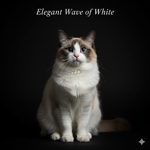 Mèo Ragdoll bicolor chụp trên nền tối với mảng trắng tương phản rõ