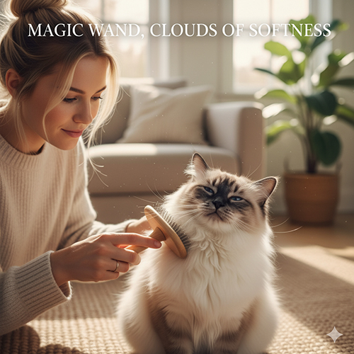 Mèo Ragdoll được chải lông nhẹ nhàng, lim dim trong không gian ấm áp