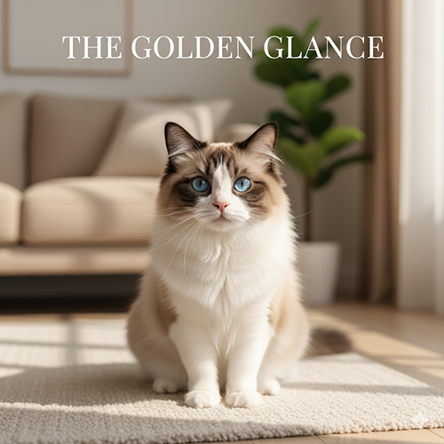 Mèo Ragdoll nhìn thẳng vào ống kính trong phòng sáng, khoảnh khắc liếc nhìn tự nhiên