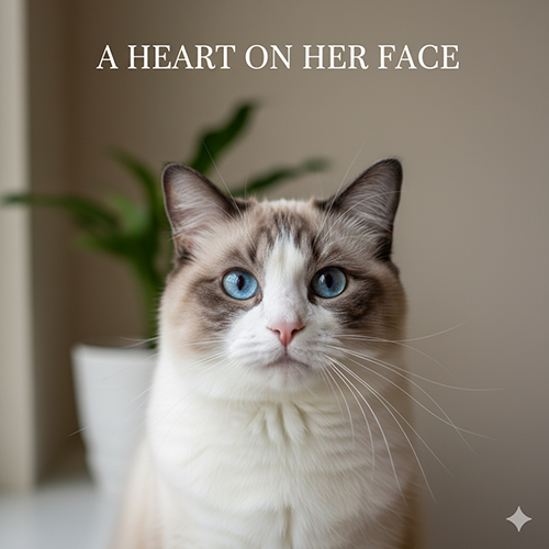 Mèo Ragdoll mặt tim nhìn thẳng với pattern đối xứng dịu dàng