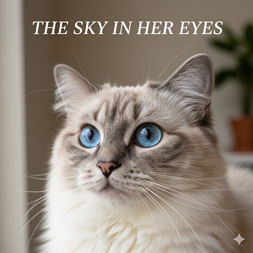 Mèo Ragdoll mắt xanh bắt sáng tròn khi nhìn về phía cửa sổ