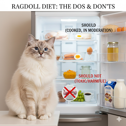 Thực phẩm nên và không nên cho mèo Ragdoll ăn, gồm nhóm an toàn và nhóm độc hại cần tránh