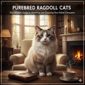 Mèo Ragdoll thuần chủng ngồi trong phòng khách ấm áp, lông dài mềm, mắt xanh đặc trưng