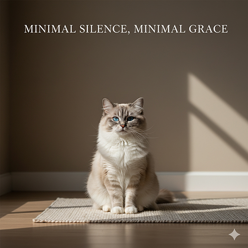 Mèo Ragdoll ngồi trong không gian tối giản với tông be và ánh sáng xiên