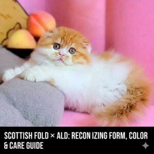 Mèo Scottish Fold lai Anh lông dài màu cam trắng nằm trên ghế hồng, lông dày bông xù cực đáng yêu.