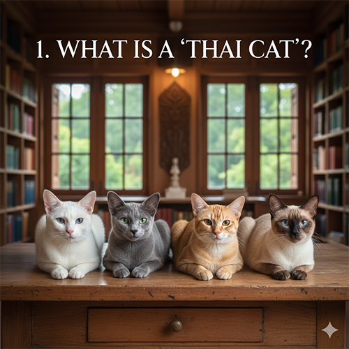 Các giống mèo Thái Lan tiêu biểu gồm Khao Manee Korat Suphalak và Thai Cat trong không gian truyền thống