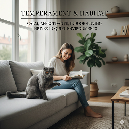 mèo scottish fold xám trong căn hộ yên tĩnh tính cách hiền quấn người ít leo trèo hợp sống trong nhà