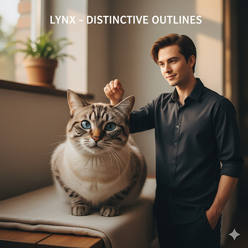 Mèo Xiêm lynx point với họa tiết kẻ vân tự nhiên, mắt xanh và biểu cảm sinh động dưới ánh sáng cửa sổ.