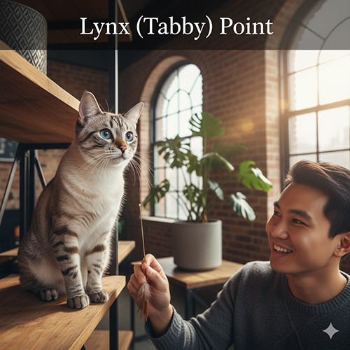 Mèo Xiêm Lynx (Tabby) Point với hoa văn sọc tabby chồng lên vùng point, tạo nét cá tính độc đáo