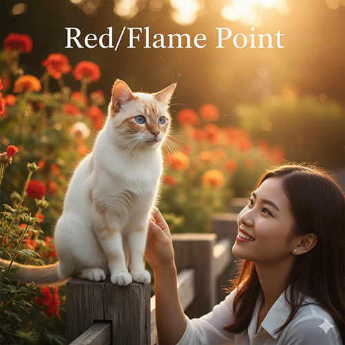 Mèo Xiêm Red (Flame) Point với point cam đỏ nhạt nổi bật dưới ánh nắng chiều