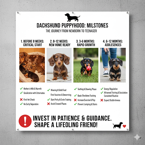 Các mốc phát triển quan trọng của chó Lạp xưởng con từ sơ sinh đến 12 tháng