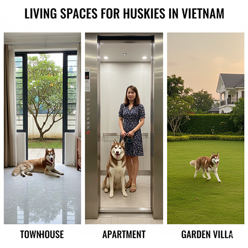 So sánh môi trường sống phù hợp cho chó Husky tại Việt Nam: nhà phố, chung cư và nhà vườn.