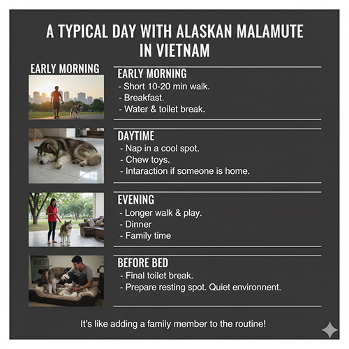 Một ngày sinh hoạt điển hình của chó Alaska nuôi tại Việt Nam