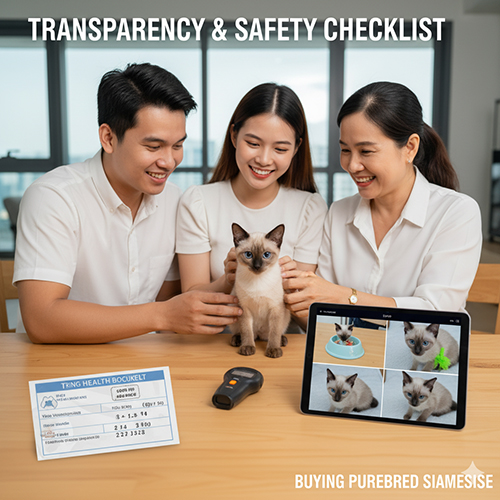 Mua bán mèo Xiêm thuần chủng minh bạch – kiểm tra sổ tiêm, video thật và điều khoản bảo hành rõ ràng