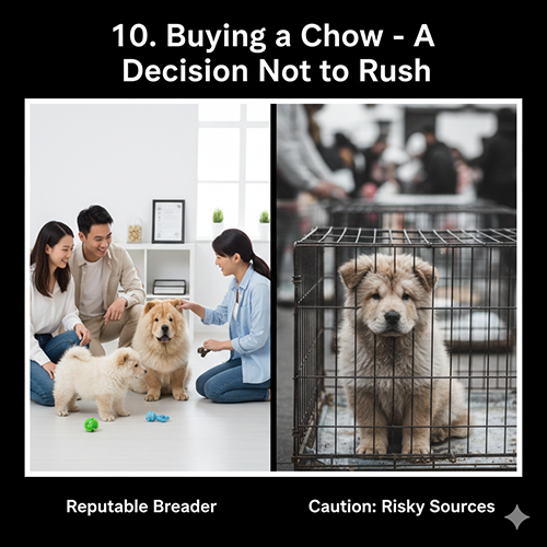 So sánh mua Chow Chow tại trại uy tín và nguồn rủi ro, gồm cảnh gia đình xem chó con và chú Chow Chow trong lồng chợ