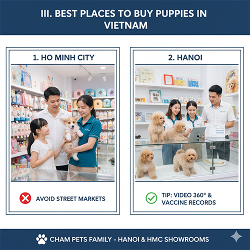 Gợi ý địa điểm mua chó con uy tín tại TP.HCM và Hà Nội