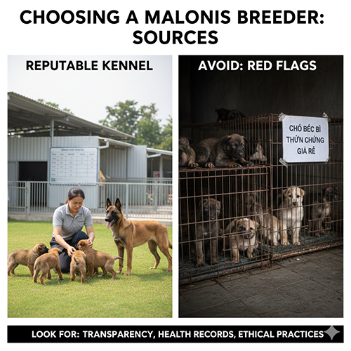 So sánh trại Malinois uy tín và nơi bán chó giá rẻ kém chất lượng để minh họa lựa chọn nguồn nuôi an toàn
